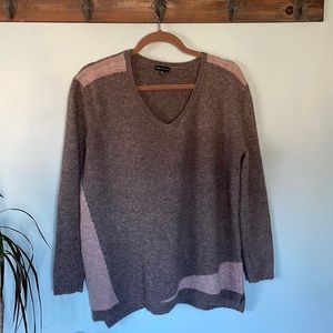 Rebecca Elliot brown and pink color block wool blend v-neck sweater, size small
